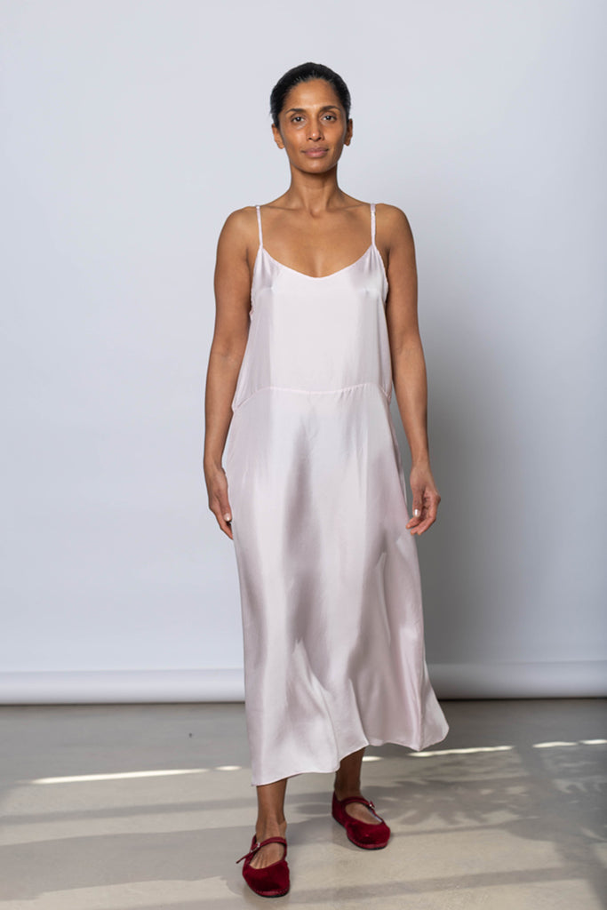 Silk Twill Slip Dress - White Lilac