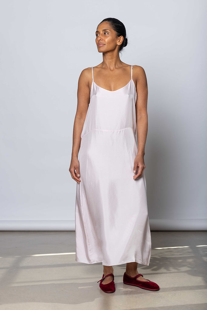 Silk Twill Slip Dress - White Lilac