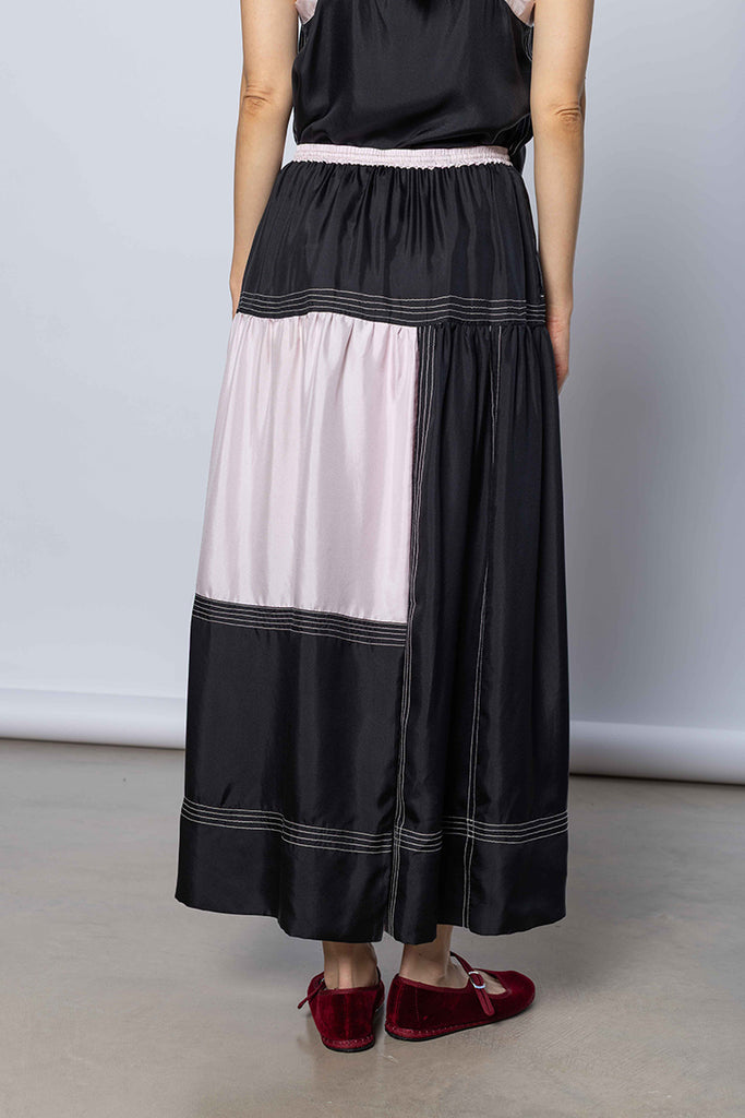 Silk Twill Drop Waist Skirt - Printer Black/White Lilac