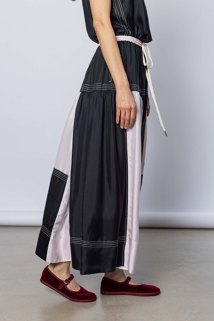 Silk Twill Drop Waist Skirt - Printer Black/White Lilac