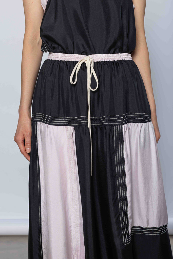 Silk Twill Drop Waist Skirt - Printer Black/White Lilac