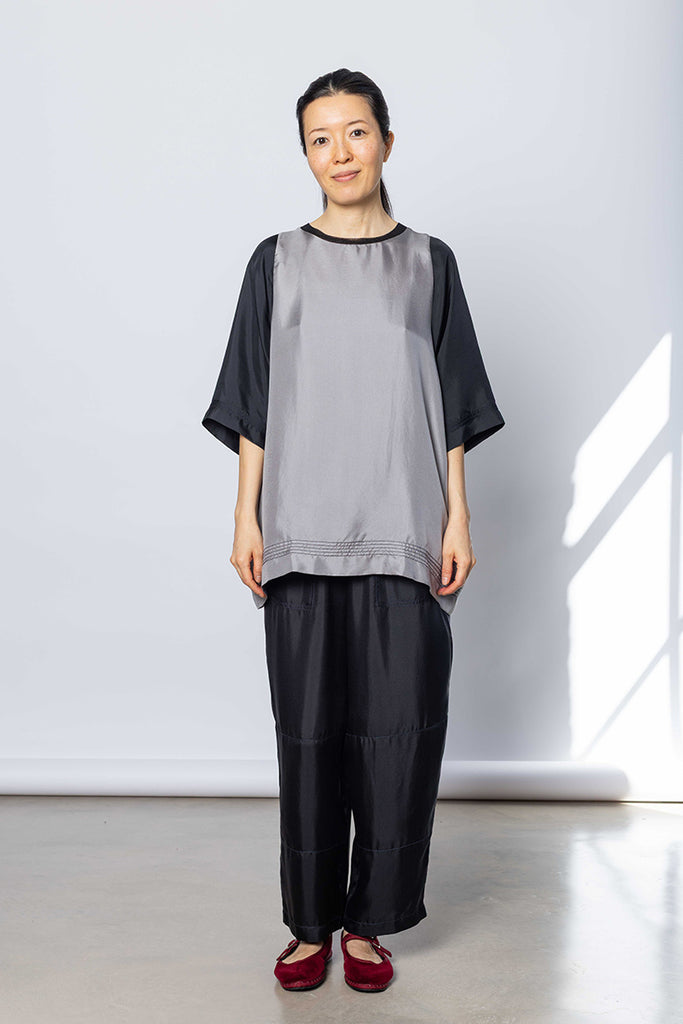 Silk Twill Raglan T-Shirt - Silver Grey/Printer Black