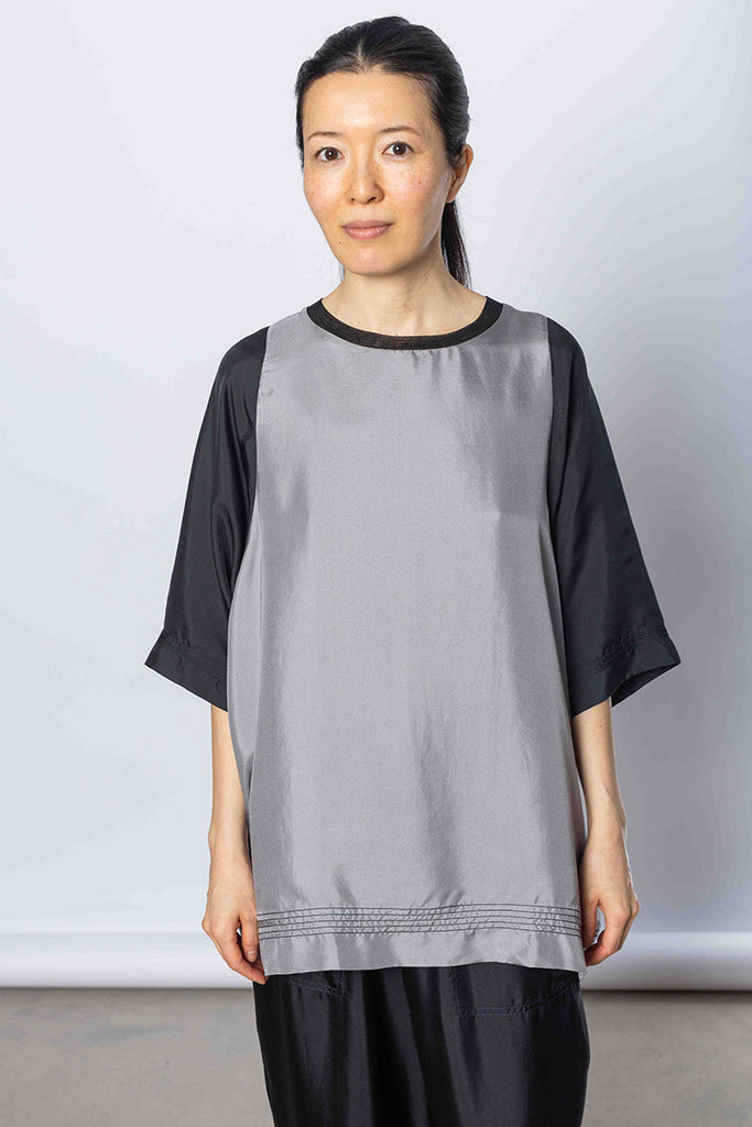 Silk Twill Raglan T-Shirt - Silver Grey/Printer Black