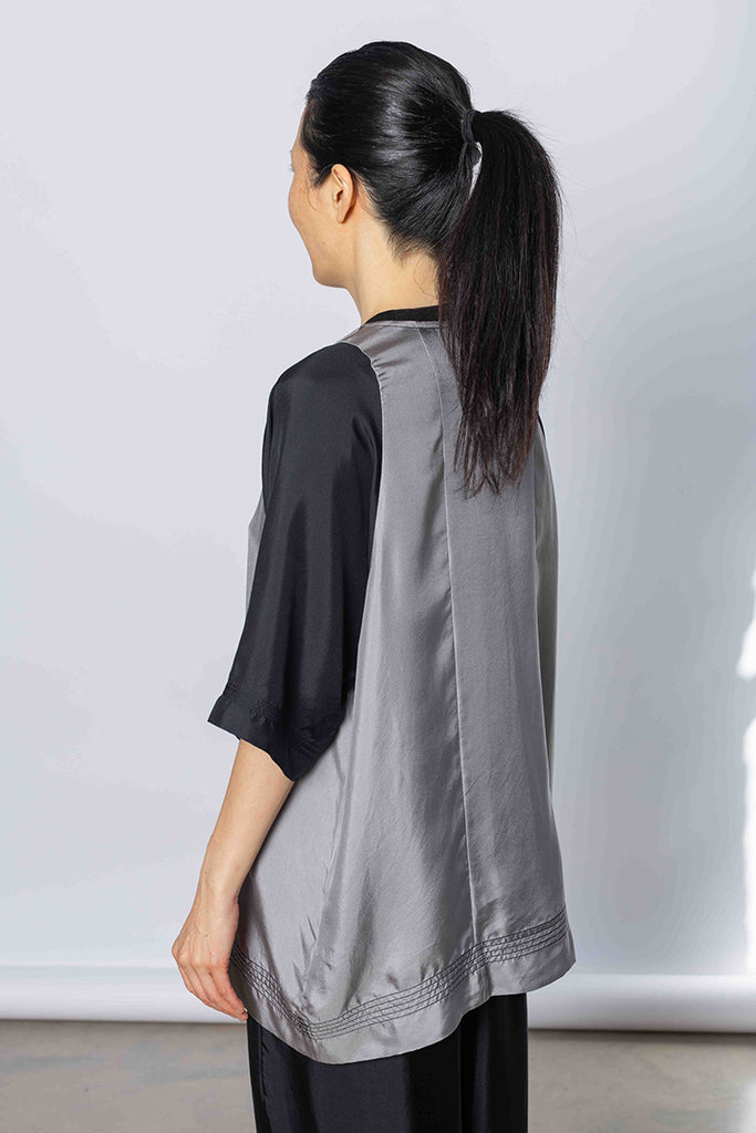 Silk Twill Raglan T-Shirt - Silver Grey/Printer Black