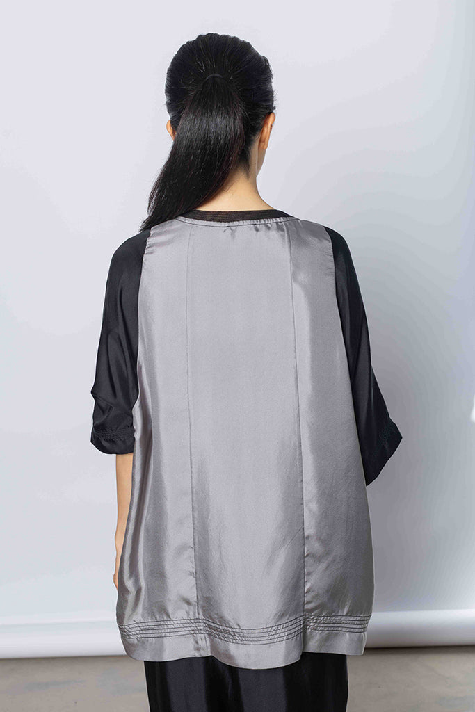 Silk Twill Raglan T-Shirt - Silver Grey/Printer Black