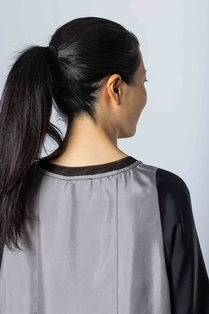 Silk Twill Raglan T-Shirt - Silver Grey/Printer Black
