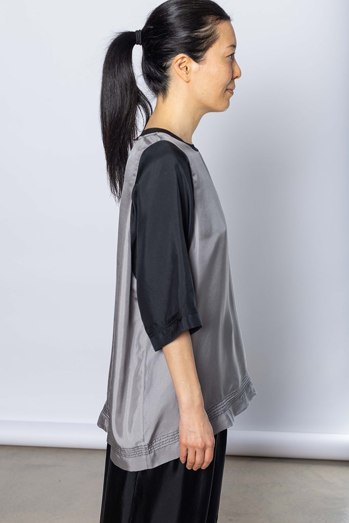 Silk Twill Raglan T-Shirt - Silver Grey/Printer Black