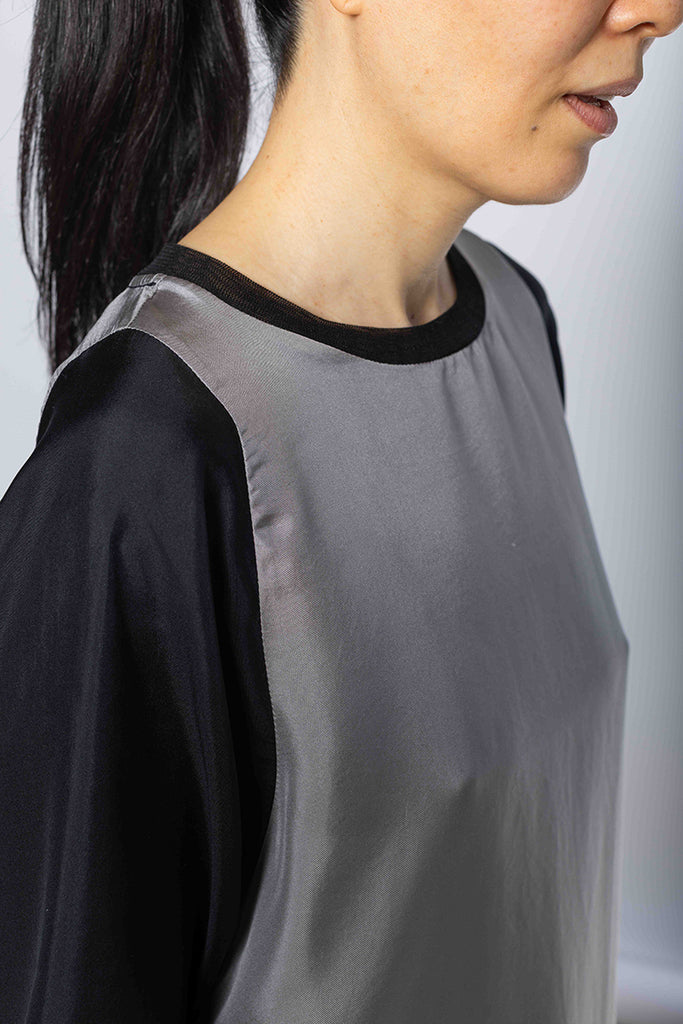Silk Twill Raglan T-Shirt - Silver Grey/Printer Black