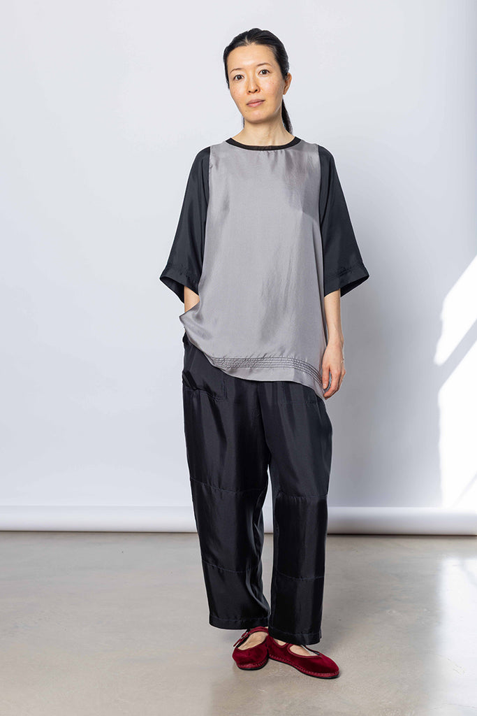 Silk Twill Raglan T-Shirt - Silver Grey/Printer Black