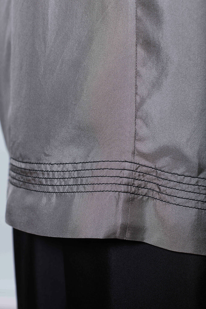 Silk Twill Raglan T-Shirt - Silver Grey/Printer Black