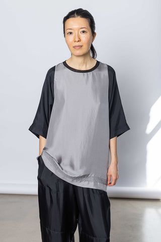 Silk Twill Raglan T-Shirt - Silver Grey/Printer Black
