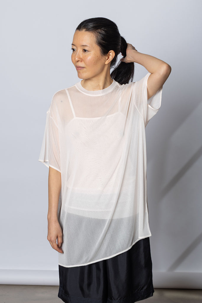 Silk Net Oversized Short Sleeve T-Shirt - White Pink