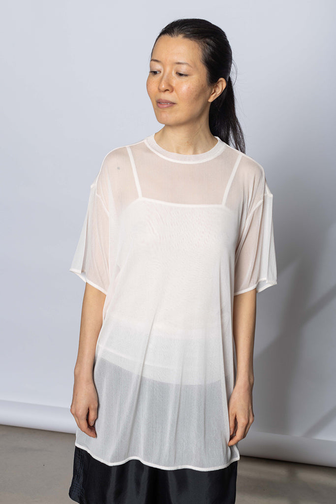 Silk Net Oversized Short Sleeve T-Shirt - White Pink