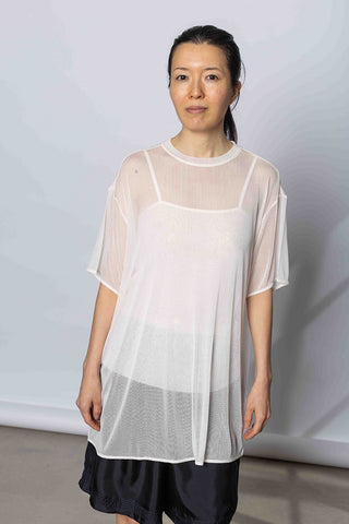 Silk Net Oversized Short Sleeve T-Shirt - White Pink