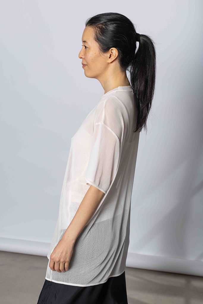 Silk Net Oversized Short Sleeve T-Shirt - White Pink