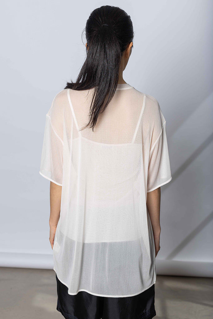 Silk Net Oversized Short Sleeve T-Shirt - White Pink