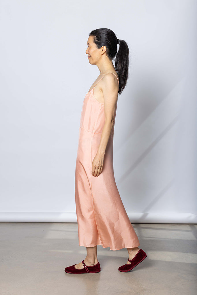 Silk Twill Slip Dress - Peach