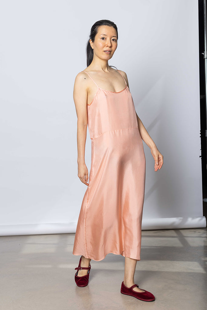Silk Twill Slip Dress - Peach