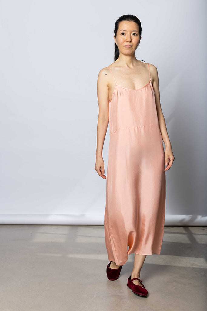 Silk Twill Slip Dress - Peach