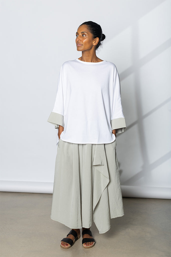 Contrast Cuff Round Neck T-Shirt - White