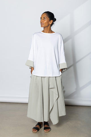 Contrast Cuff Round Neck T-Shirt - White
