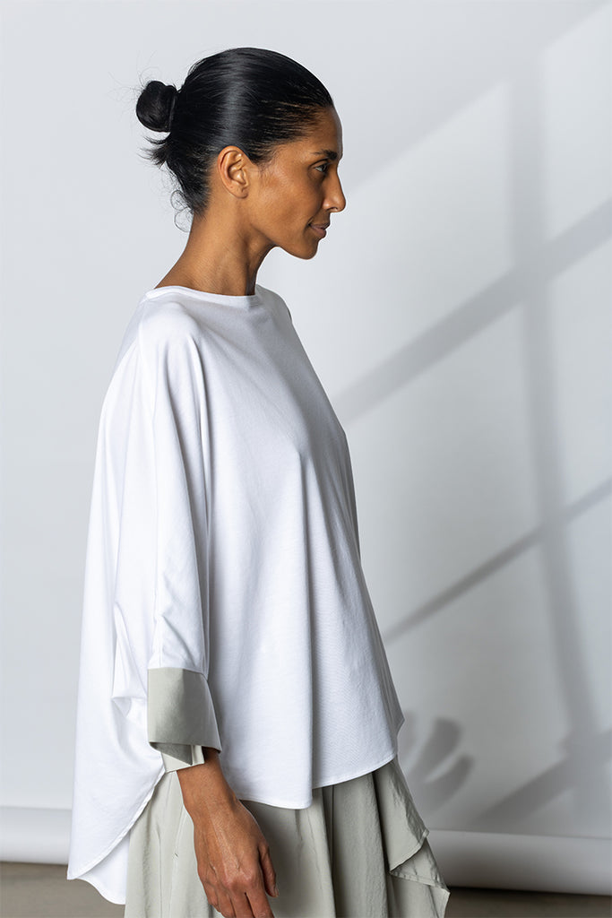 Contrast Cuff Round Neck T-Shirt - White
