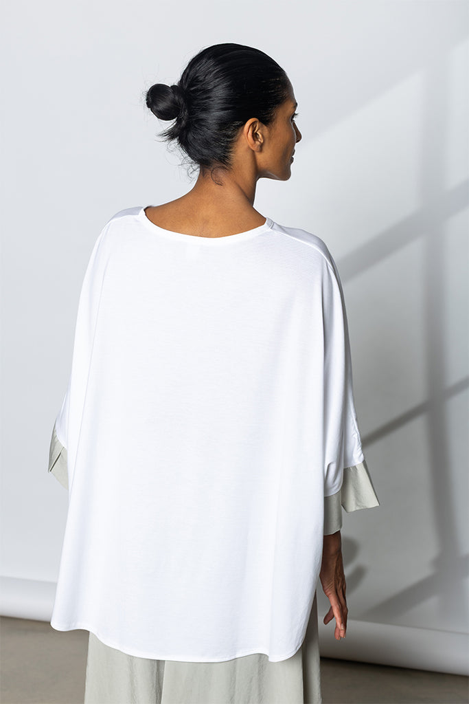 Contrast Cuff Round Neck T-Shirt - White