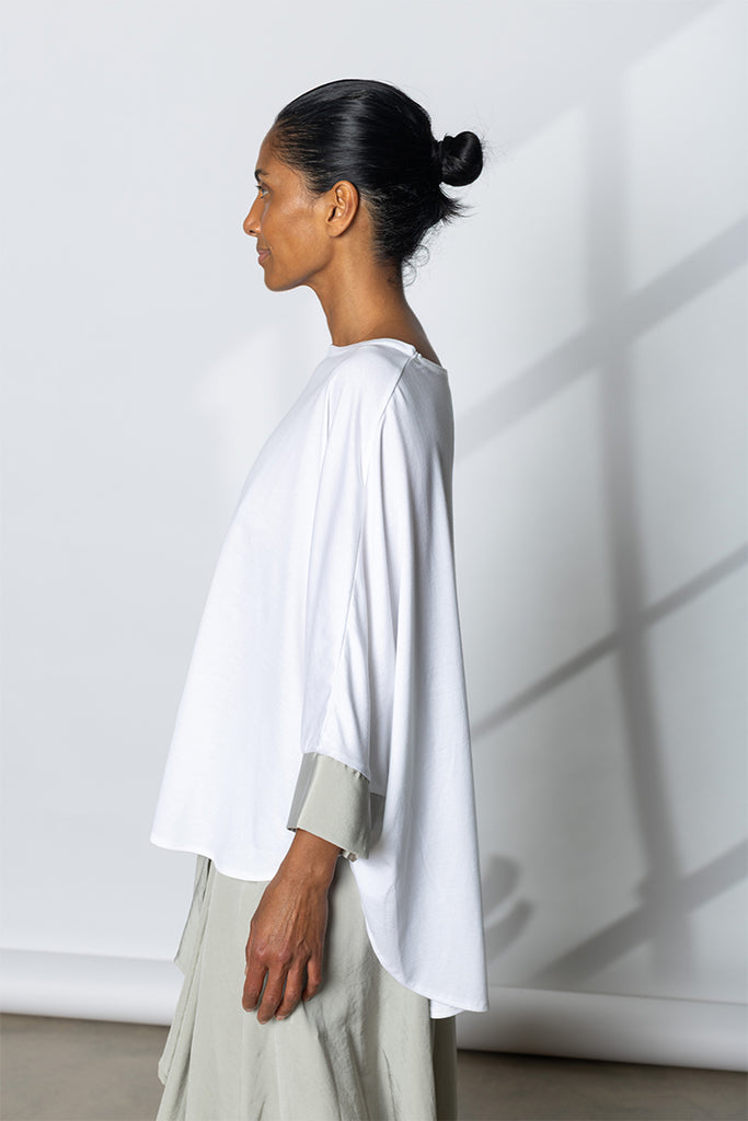 Contrast Cuff Round Neck T-Shirt - White