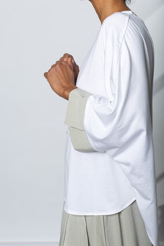 Contrast Cuff Round Neck T-Shirt - White
