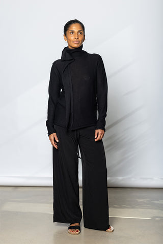 Wide Leg Drawstring Waist Pants - Black