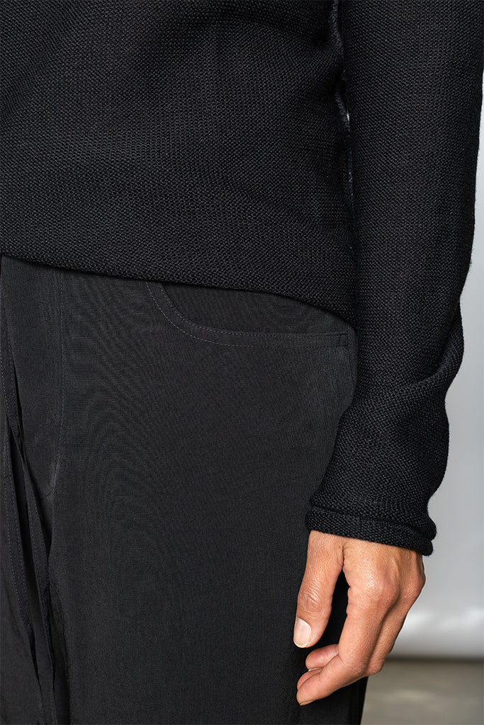 Wide Leg Drawstring Waist Pants - Black