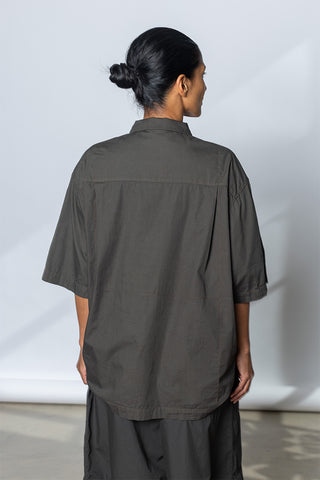 Garment Dyed Boxy Short Sleeve Shirt - Dark Olive Green