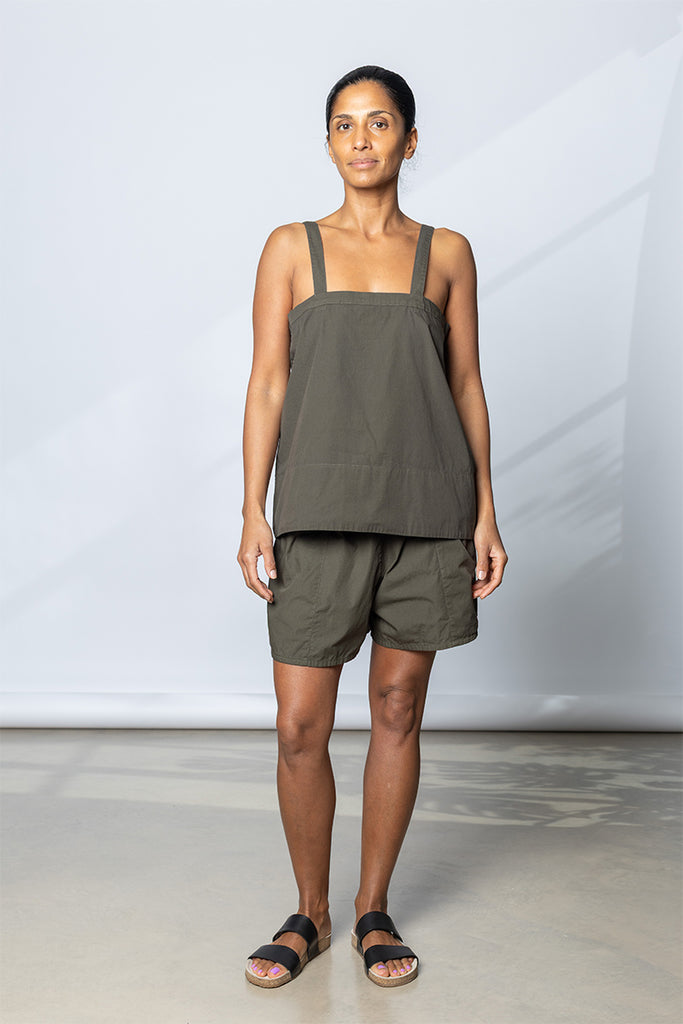 Garment Dyed Poplin Camisole Top - Dark Olive Green