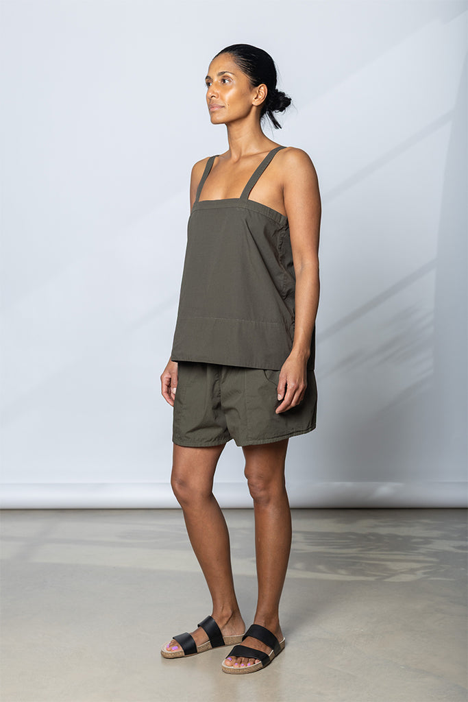 Garment Dyed Poplin Camisole Top - Dark Olive Green