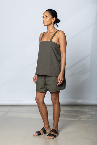 Garment Dyed Poplin Camisole Top - Dark Olive Green