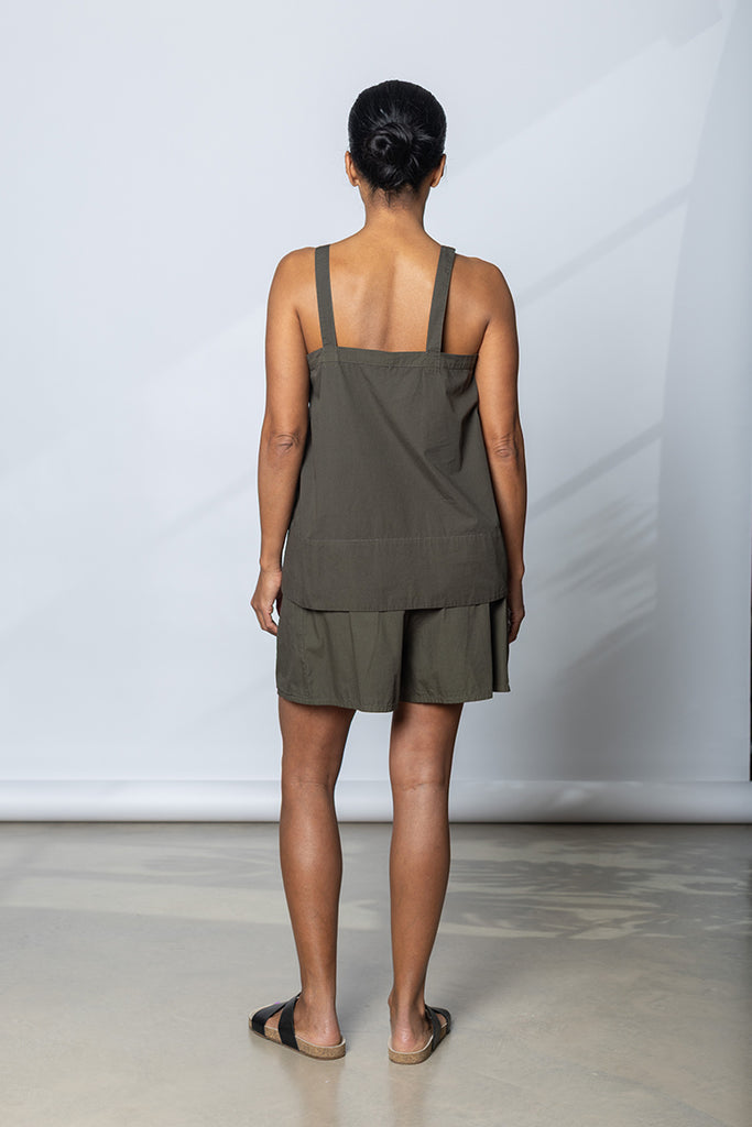 Garment Dyed Poplin Camisole Top - Dark Olive Green