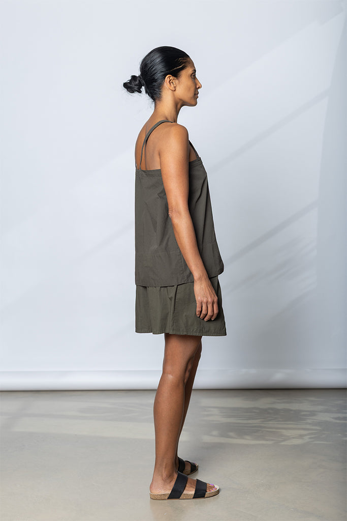 Garment Dyed Poplin Camisole Top - Dark Olive Green