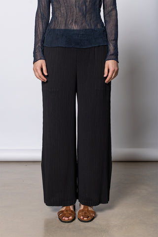 Hatching Pleats Wide Leg Pants - Black