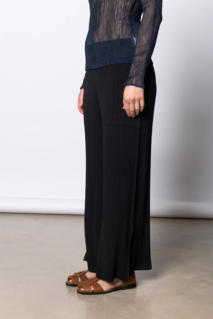 Hatching Pleats Wide Leg Pants - Black