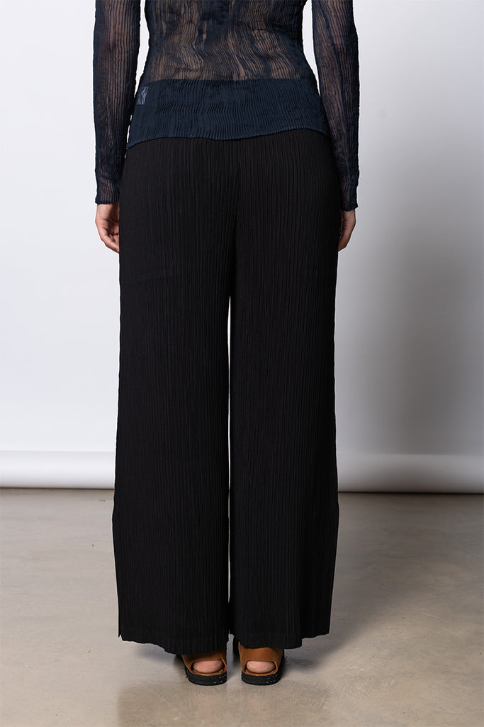 Hatching Pleats Wide Leg Pants - Black