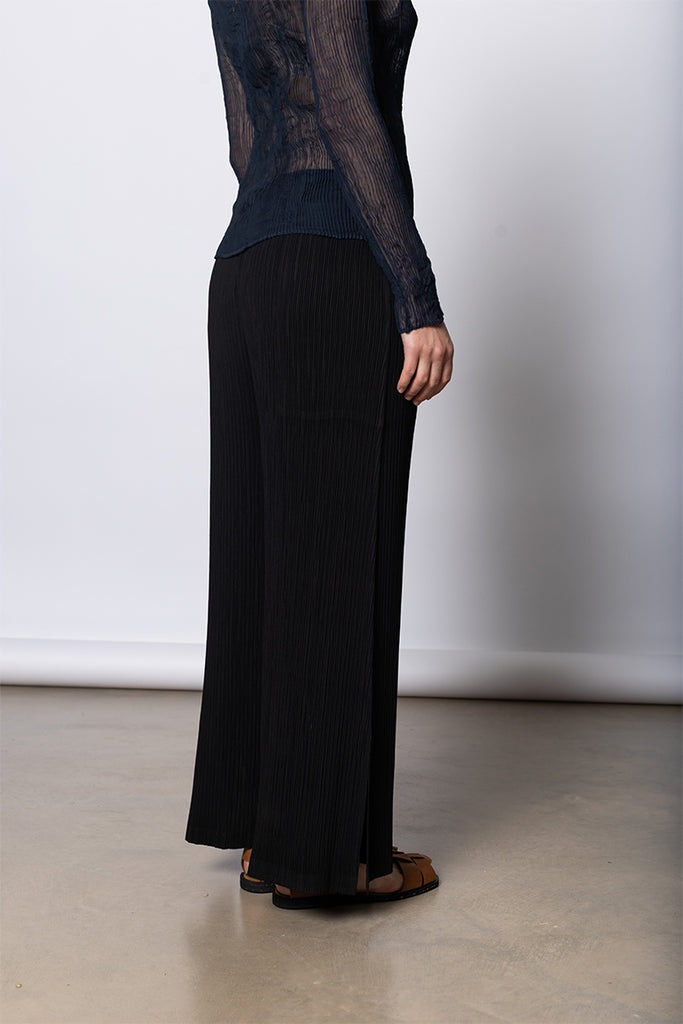 Hatching Pleats Wide Leg Pants - Black