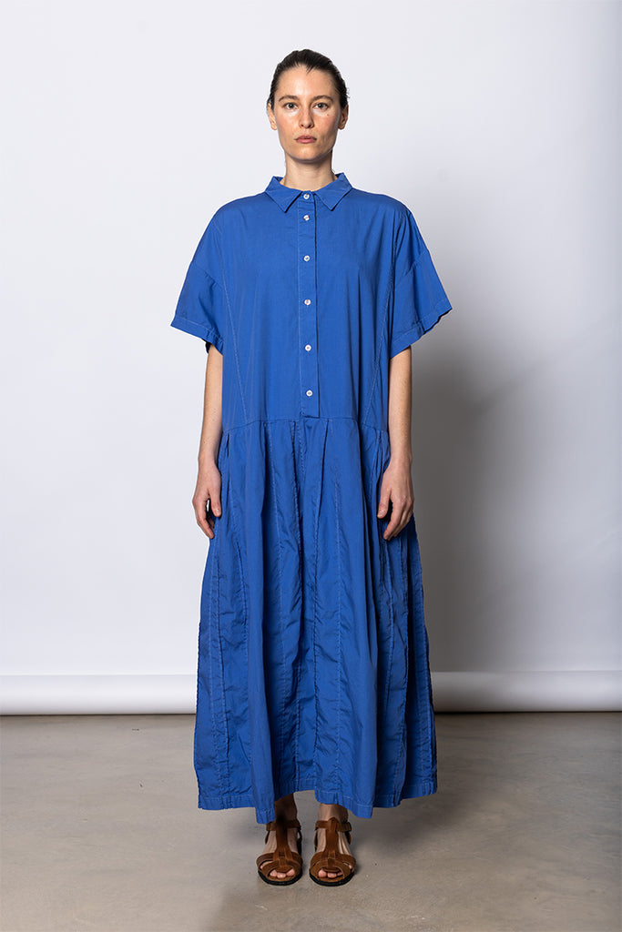Garment Dyed Pleated Shirt Dress - Dutch Blue