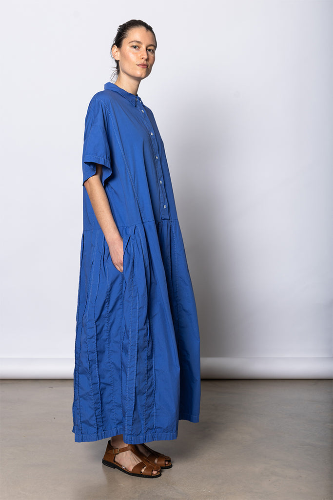 Garment Dyed Pleated Shirt Dress - Dutch Blue