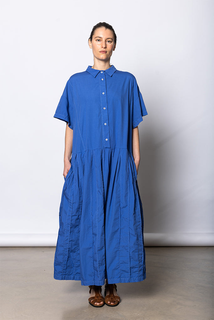 Garment Dyed Pleated Shirt Dress - Dutch Blue