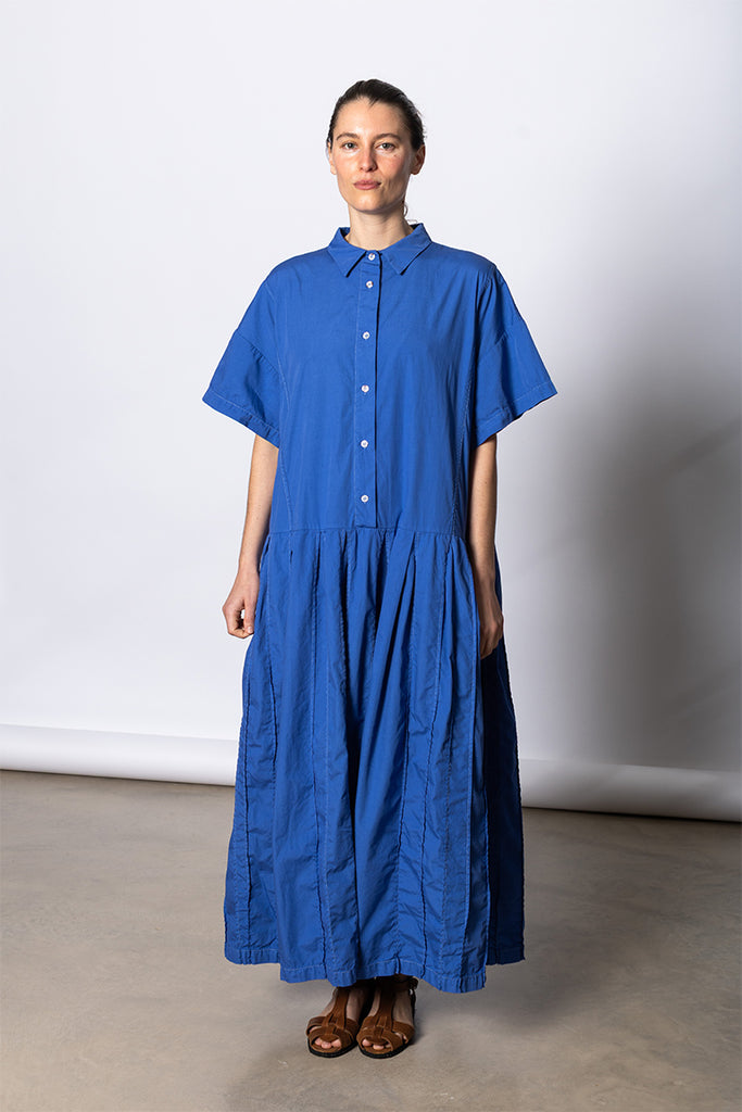 Garment Dyed Pleated Shirt Dress - Dutch Blue