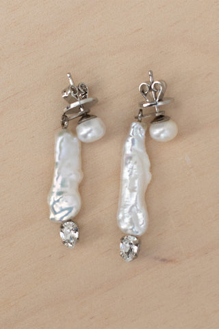 Baroque Pearl and Crystal Column Earrings