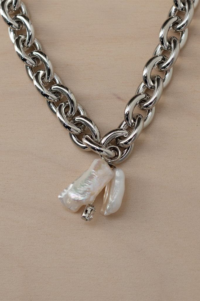 Pearl & Crystal Bloom Pendant Chain Necklace