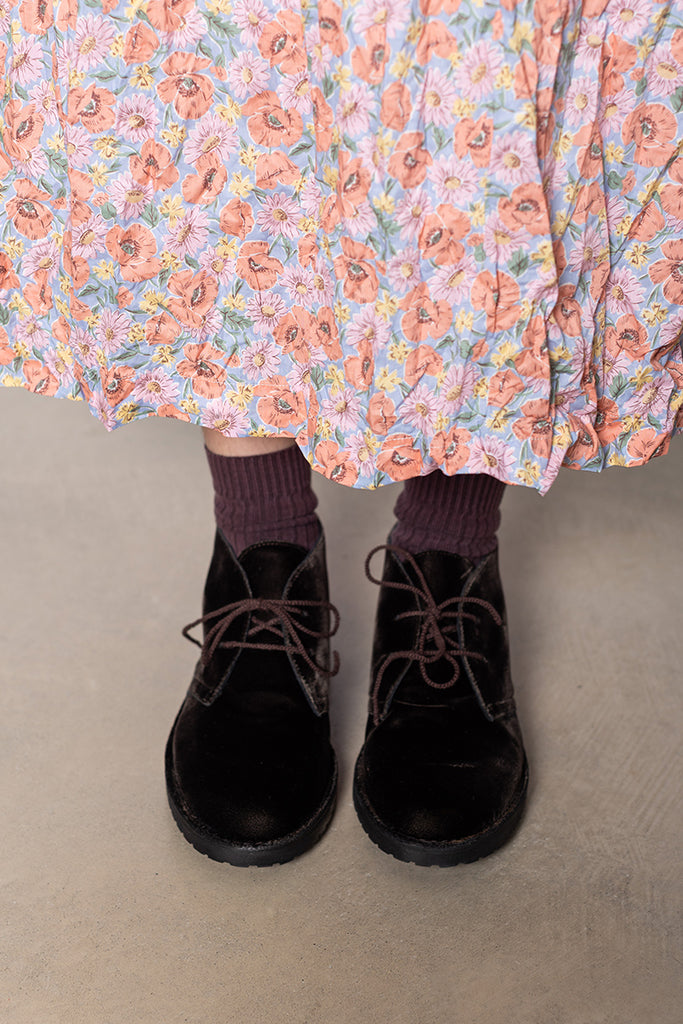 Velvet  Ankle Boot - Dark Brown