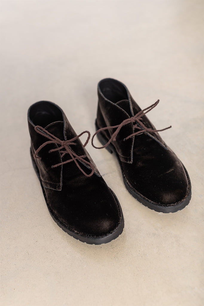 Velvet  Ankle Boot - Dark Brown
