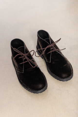 Velvet  Ankle Boot - Dark Brown